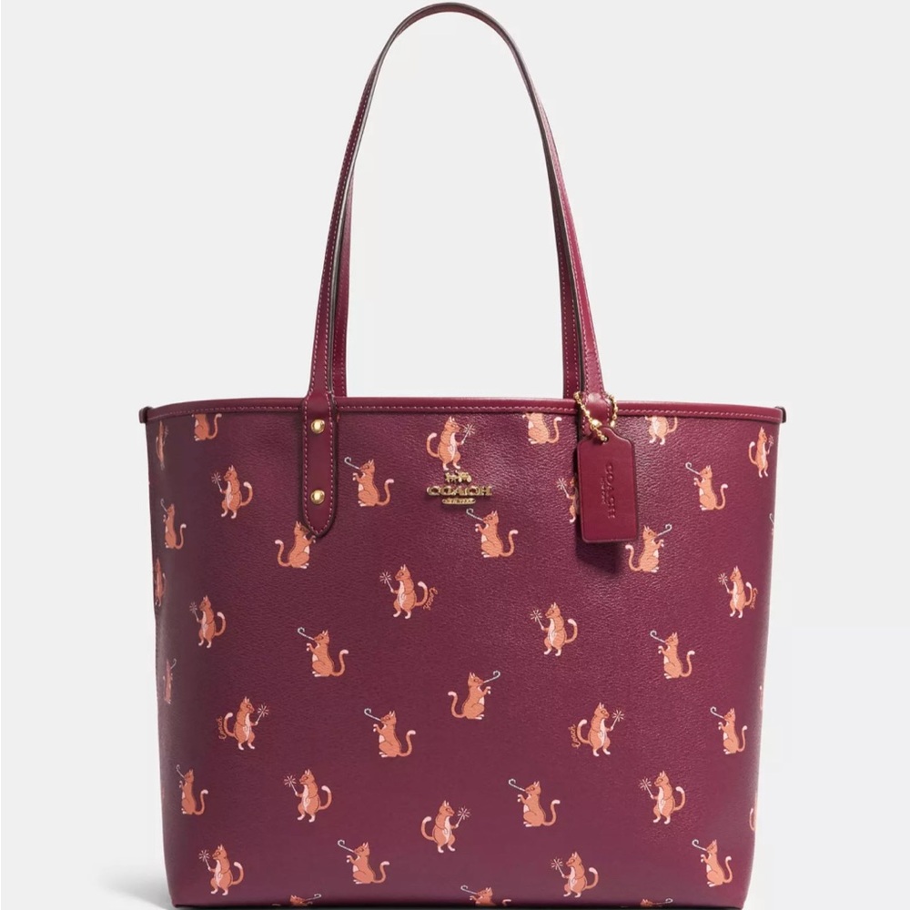 Reversible Coach City Tote Bag with Party Cat Print